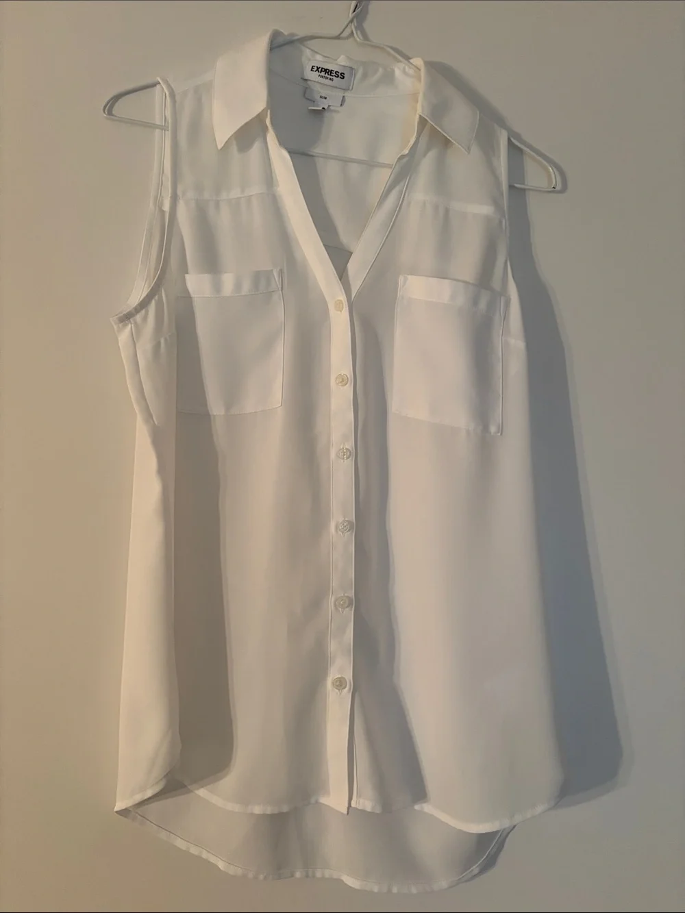 Express Portofino Sleeveless White Button-Down Blouse
